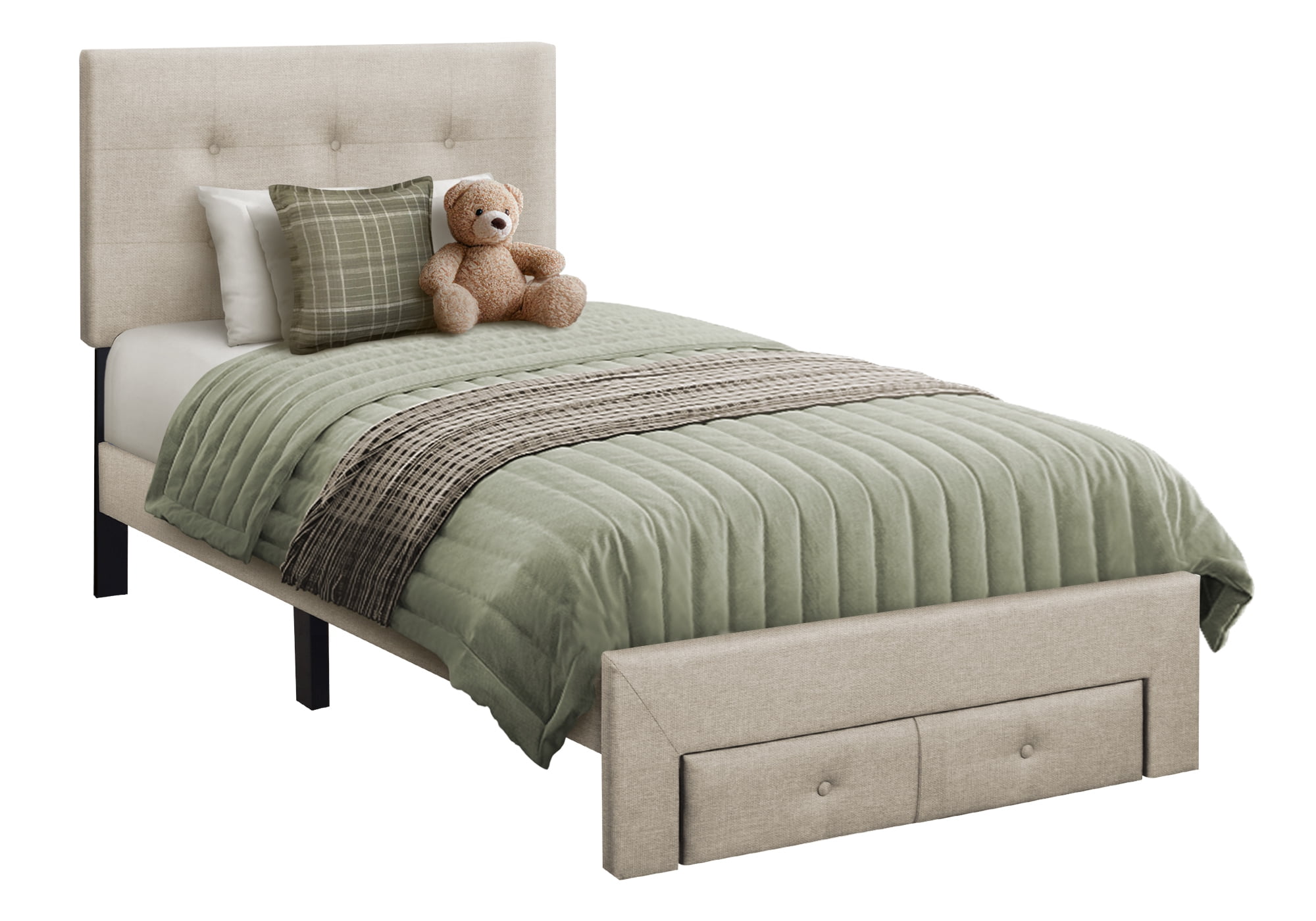 Monarch Specialties - I 5901T Bed, Twin Size, Juvenile, Frame Only, Bedroom, Beige Linen Look