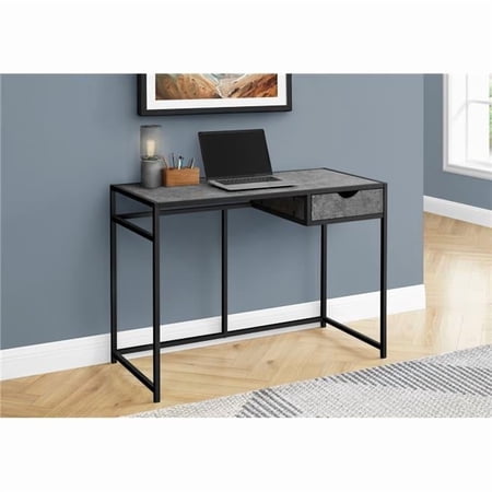 Monarch Specialties I 7573 42 in. Metal Computer Desk, Grey Stone-Look - Black