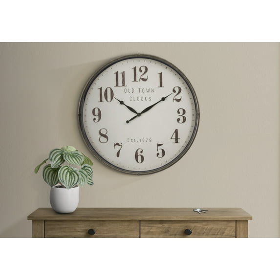 Clocks - 30" Round - Large Oversized - Wall Clock - Brown - Transitional