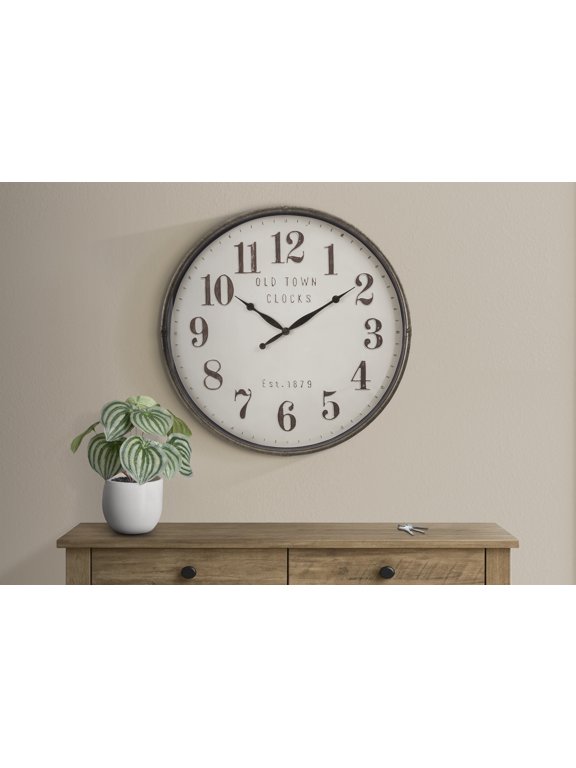 Clocks - 30" Round - Large Oversized - Wall Clock - Brown - Transitional