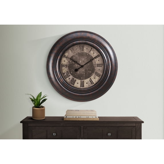 Clocks - 30" Round - Large Oversized - Wall Clock - Brown - Transitional