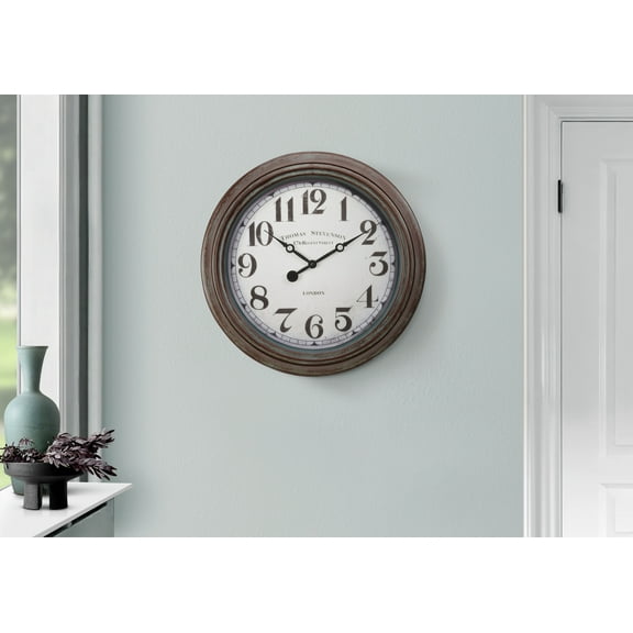 Monarch Specialties I 9049 Clocks, 20" Round, Wall Clock, Antique Brown