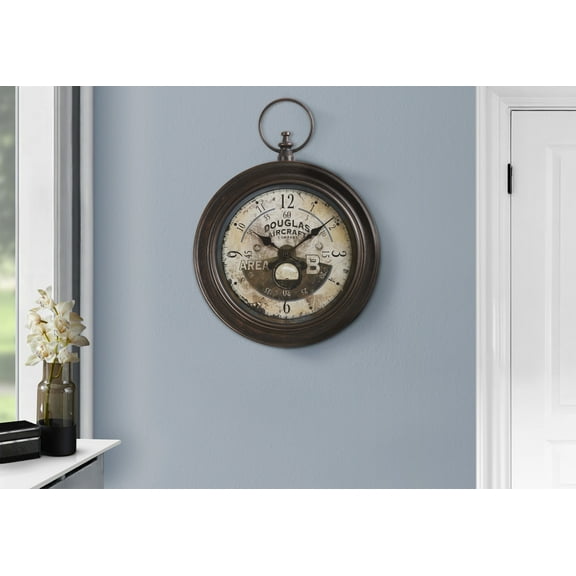 Clocks - 18" Round - Wall Clock - Antique Brown - Traditional