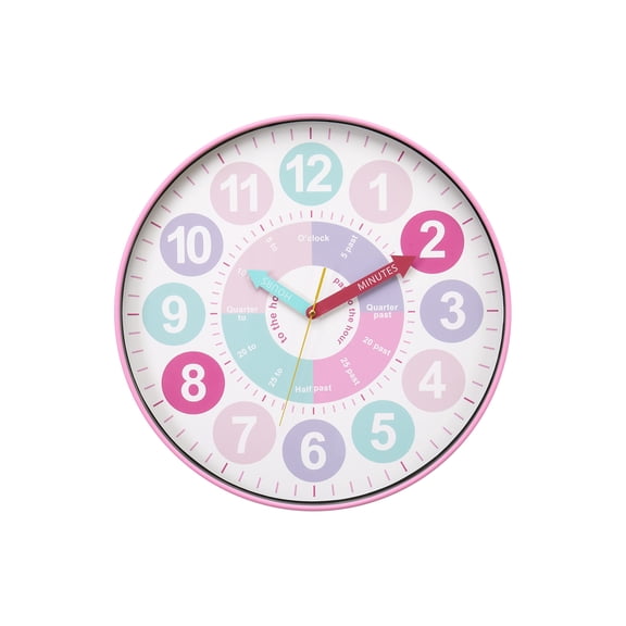 Clocks - 18" Round - Wall Clock - Multi-Color Face - Pink Plastic Frame