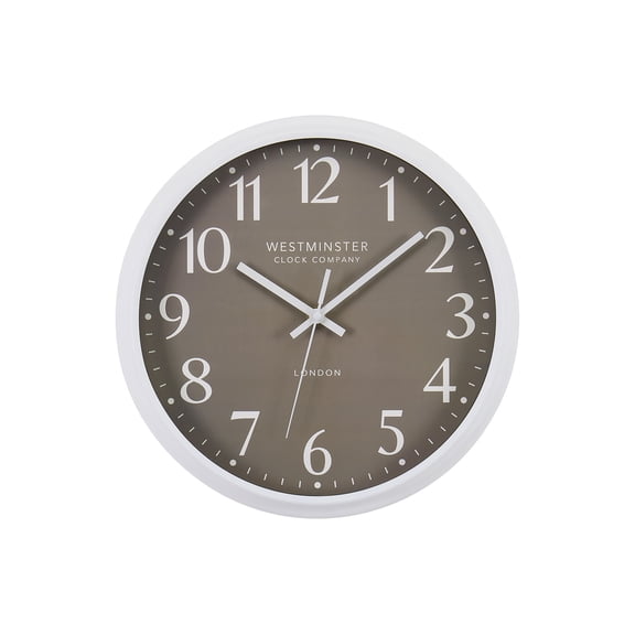 Clocks - 12" Round - Wall Clock - Dark Bronze Face - White Plastic Frame