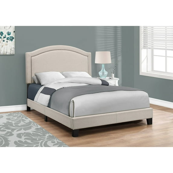 Monarch Specialties Linen with Nailhead Accent Bed