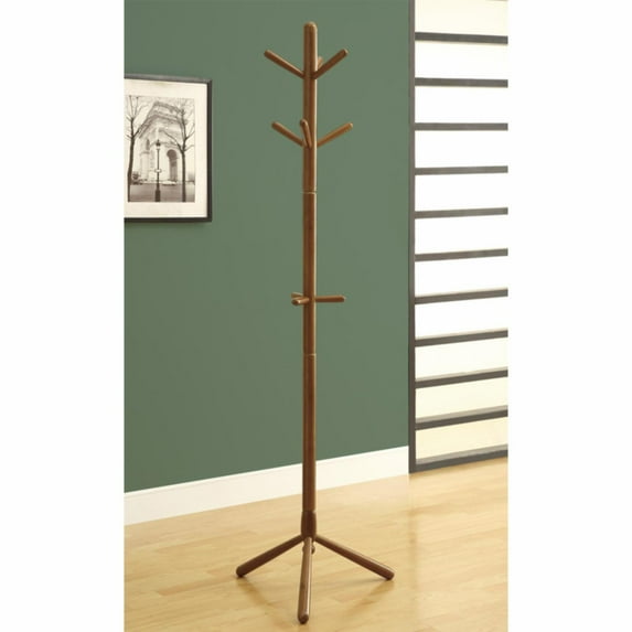 Monarch Specialties Monarch Coat Rack - 69"H, Oak Wood Contemporary Style