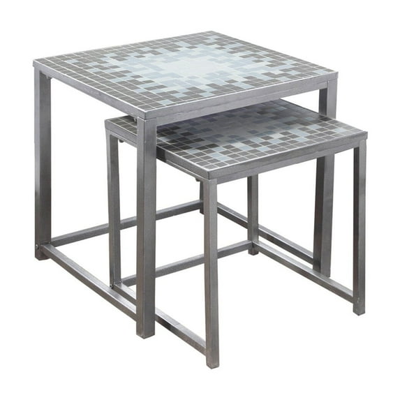 Monarch Specialties Nesting Table, Set Of 2, Side, End, Metal, Accent, Bedroom, Blue Tile