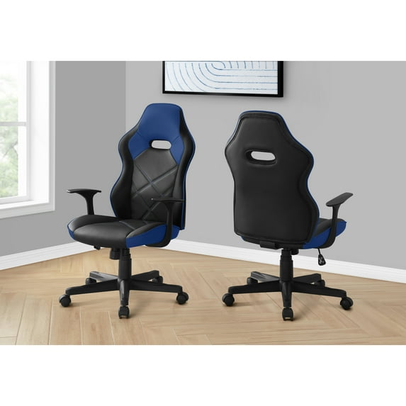 Monarch Specialties Office Chair, Gaming, Swivel, Armrests, Work, Black And Blue Leather Look