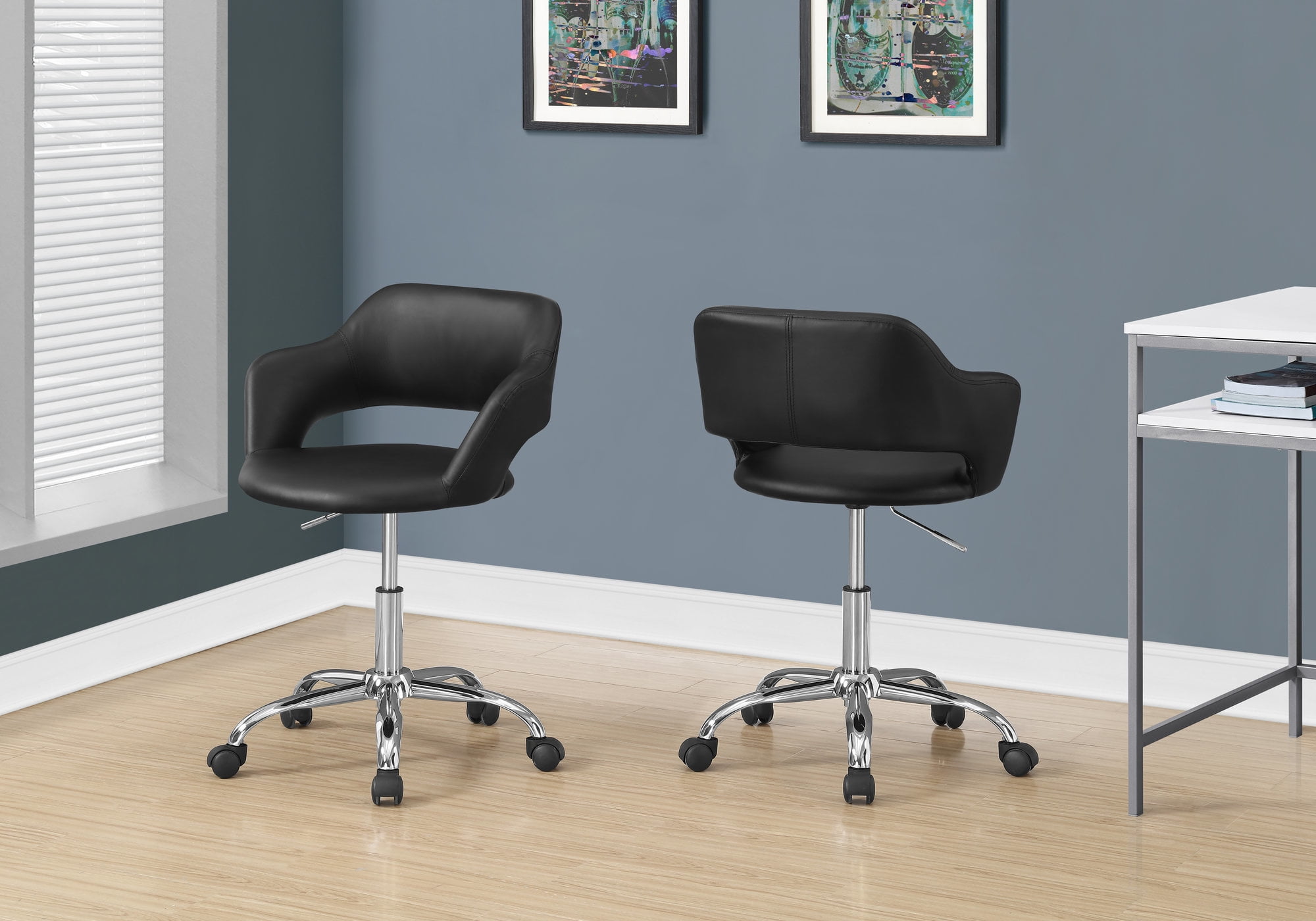 Monarch Specialties Office Chair, Swivel, Ergonomic, Armrests, Work, Black Leather Look