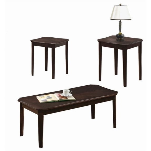 Monarch Specialties Table Set 3Pcs Set, Cappuccino Cherry Veneer
