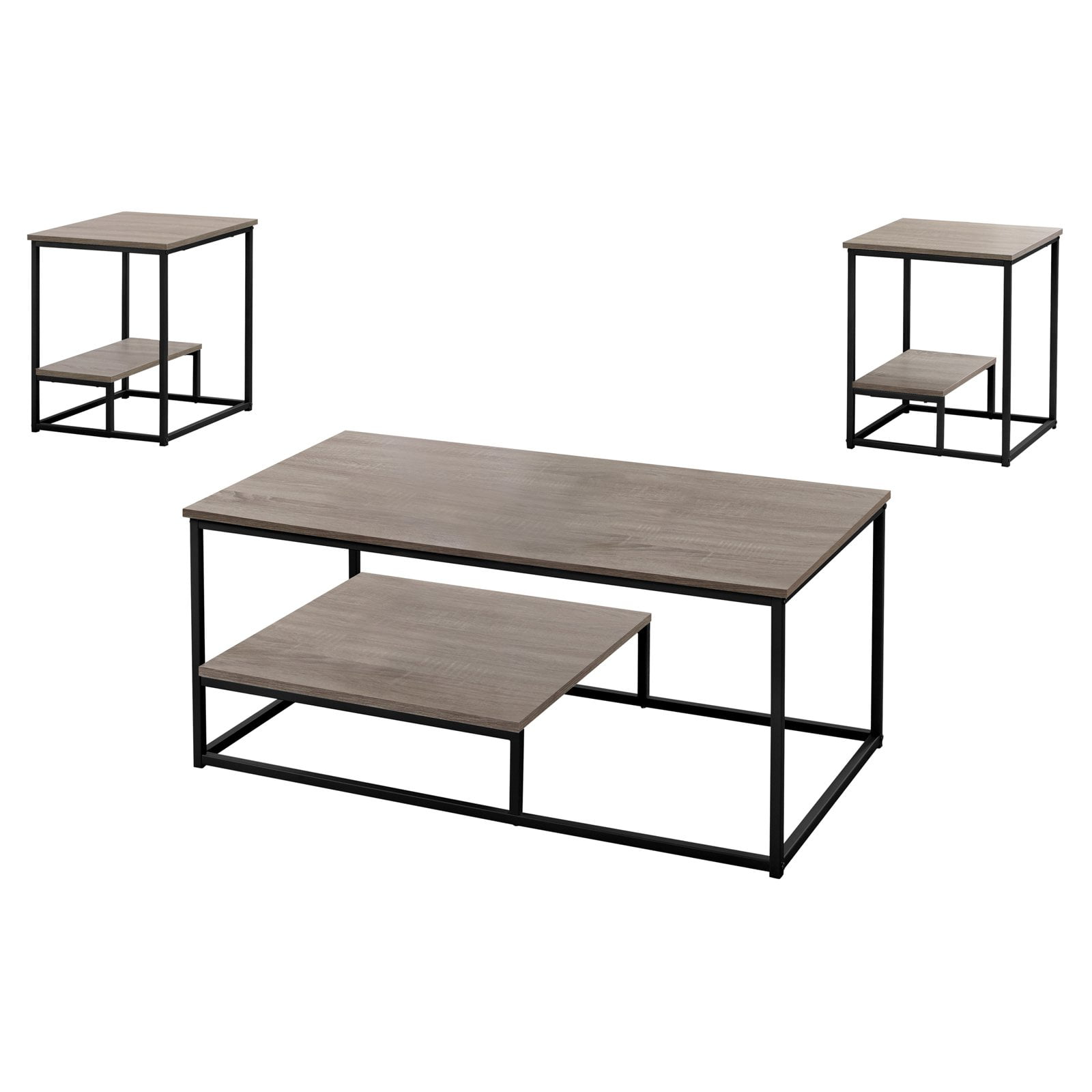 Dark Taupe and Black Metal 3-Piece Coffee Table Set