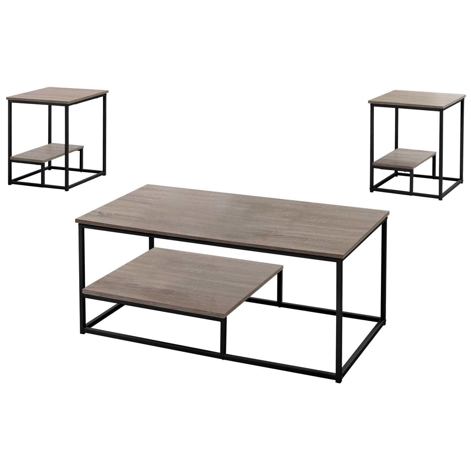 Dark Taupe and Black Metal 3-Piece Coffee Table Set