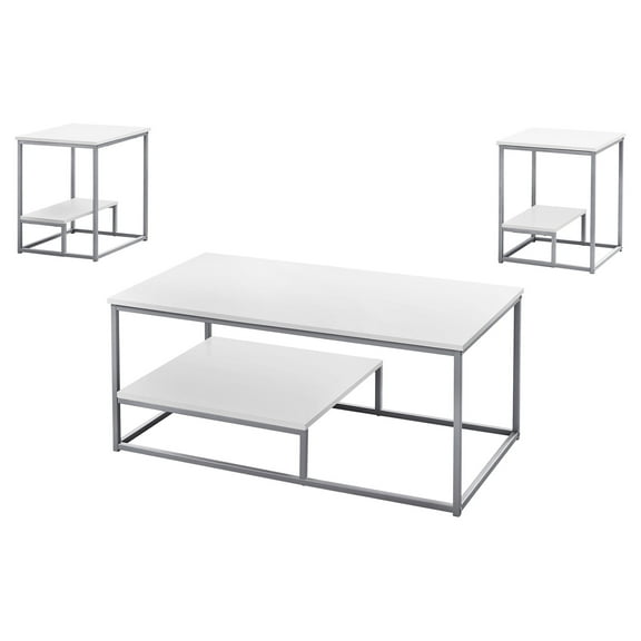 Monarch Specialties Table Set, 3pcs Set, Coffee, End, Side, Accent, Living Room, White Laminate
