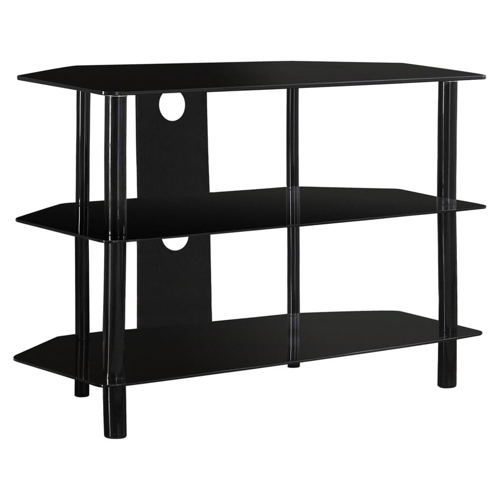 Sleek 36" Black Metal TV Stand with Tempered Glass Shelves