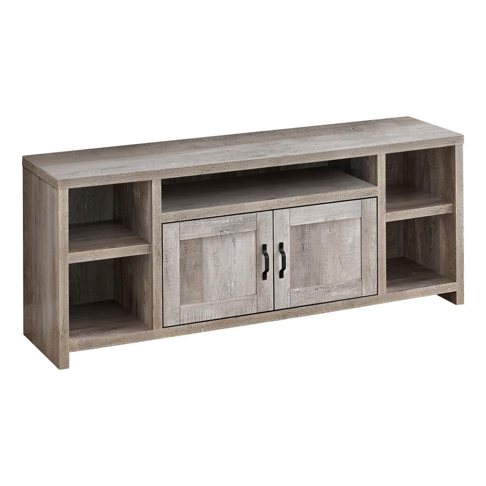 Taupe Reclaimed Wood-Look 60" TV Stand with Black Metal Handles