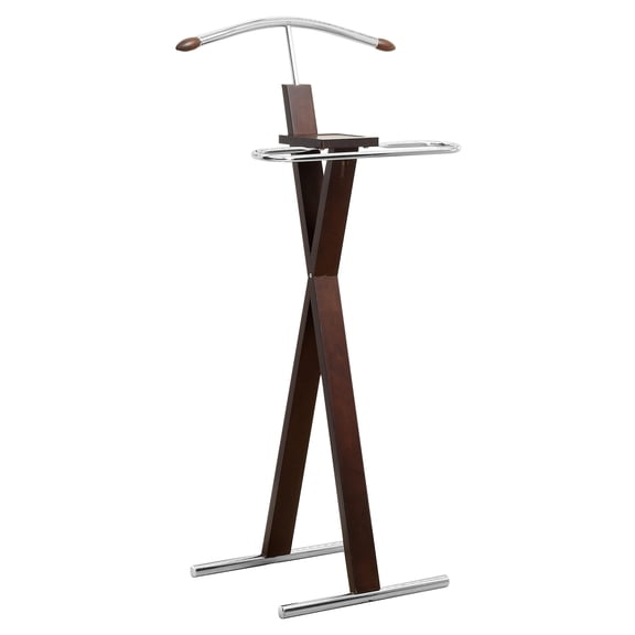 Monarch Specialties Valet Stand, Organizer, Suit Rack, Bedroom, Brown Wood, Chrome Metal