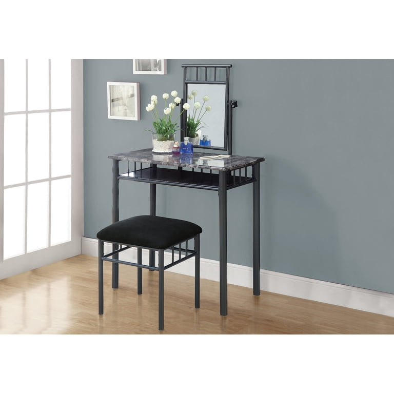 dressing table set grey Modern gray makeup table set with side cabinet, vanity table with mirror  and stoolHomary