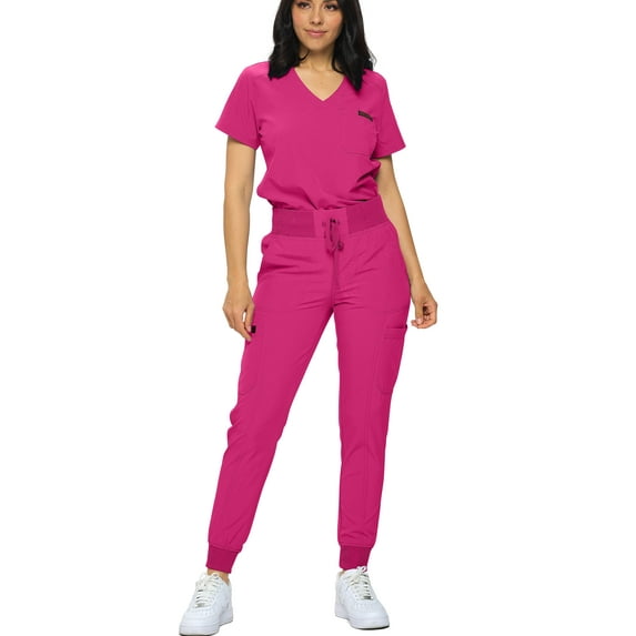 Monarch Uniforms Stretchy Scrubs Women's Jogger Scrub Set In Regular and Petite Jogger Scrubs with Tuck-In Top for Women