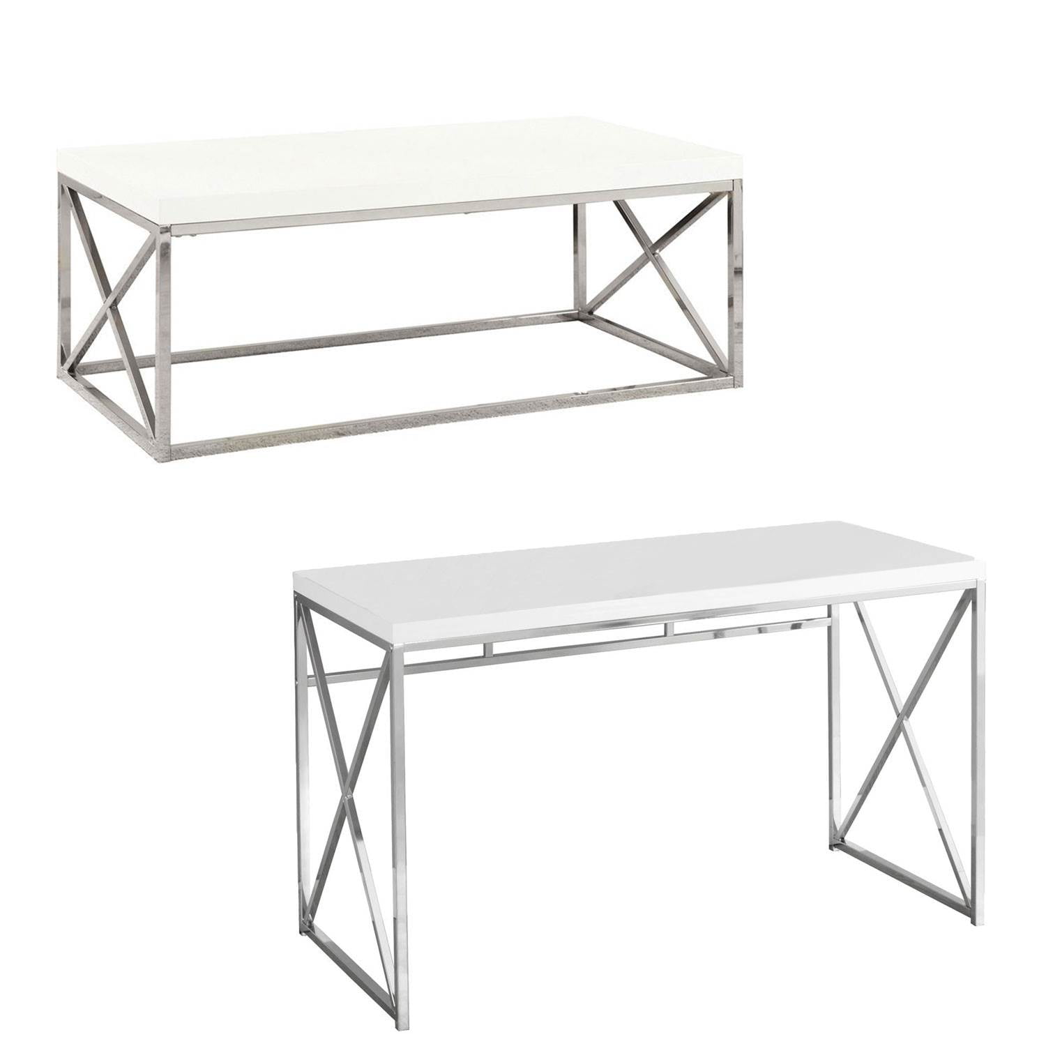 Monarch White Chrome Metal Contemporary Design Living Room Coffee Table