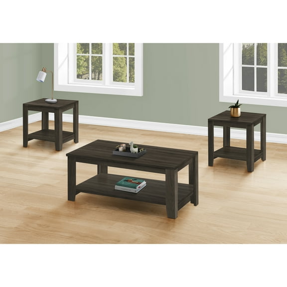 Monarch Wooden 2 Tiers Coffee Table Set, Oak Brown, 3 Piece