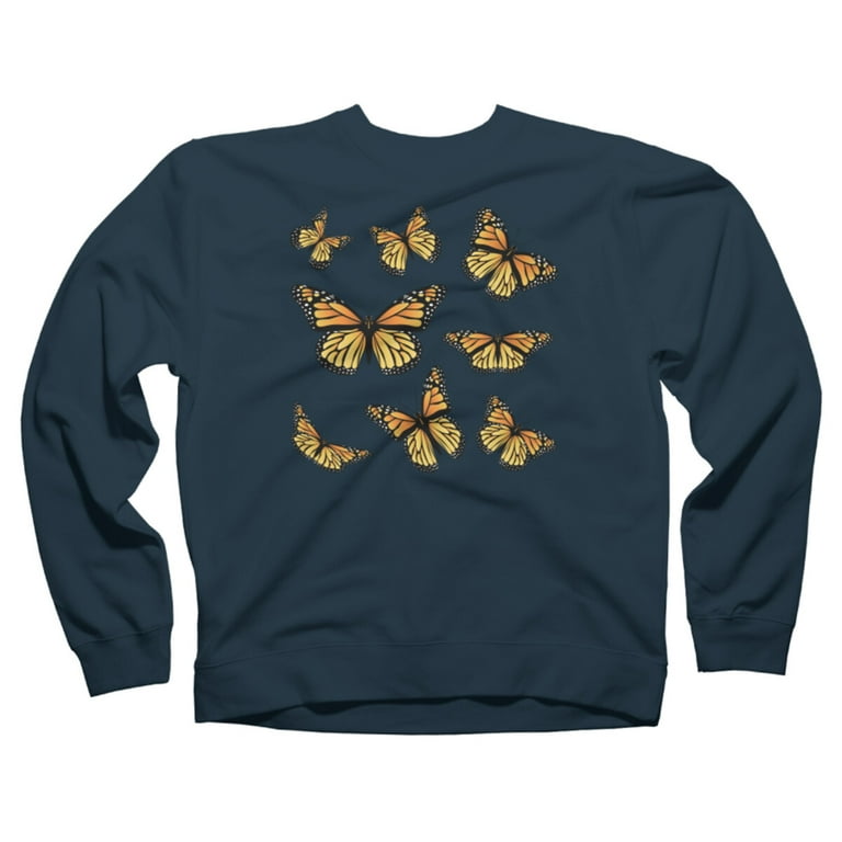 Monarch butterfly Navy Blue Graphic Crew Neck Sweatshirt Design