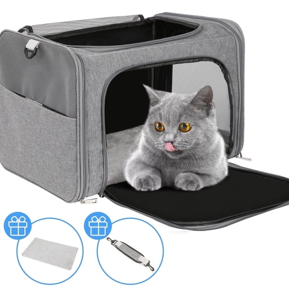 Monasem Portable Cat Carrier, Travel Pet Carrier for Cat, Small Dogs & Puppies, Pet Kennel Carrier Up to 33 lbs, Gray