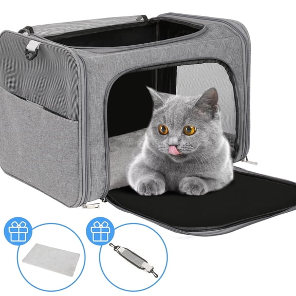 Monasem Portable Cat Carrier, Travel Pet Carrier for Cat, Small Dogs & Puppies, Pet Kennel Carrier Up to 33 lbs, Gray