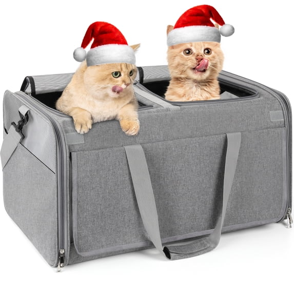 Monasem Large Pet Carrier, Travel Carrier for 2 Cats & Dogs, Airline Approved Puppy Travel Bag Up to 38 lbs, Grey