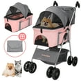 thumbnail image 1 of Monasem 4 Wheels Foldable Pet Stroller 3 in 1 with Waterproof Detachable Pets Travel Carrier for Small/Medium Dogs Cats up to 60lbs, Pink, 1 of 10
