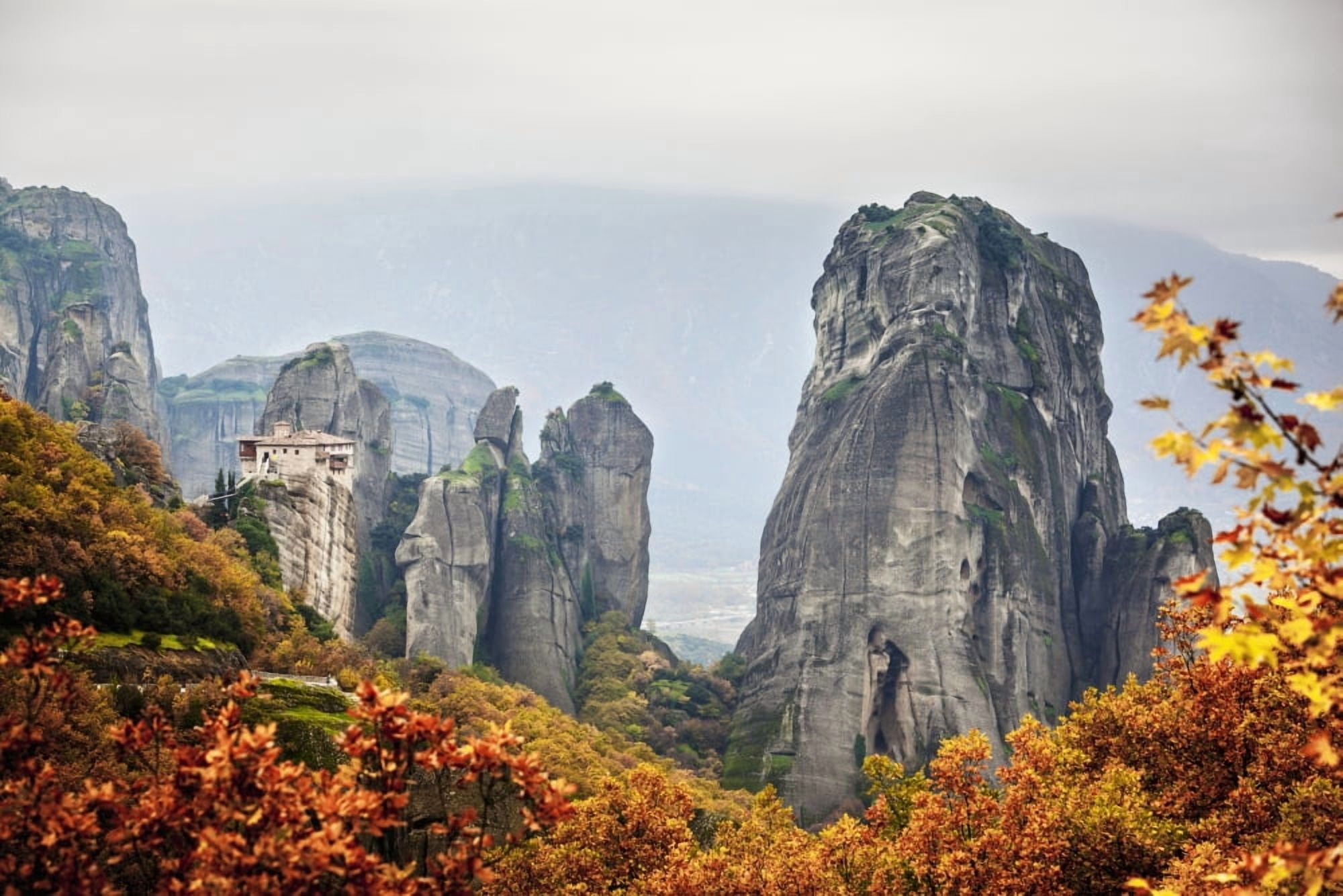 Monastery Rousanou Meteora Greece Canvas Art - Reynold Mainse Design Pics (38 x 24)