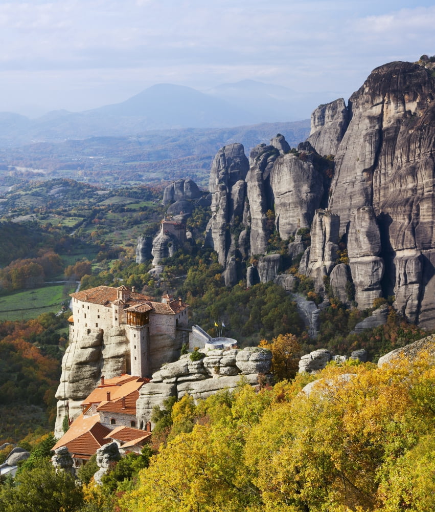 Monastery on a cliff Meteora Greece Canvas Art - Reynold Mainse Design Pics (14 x 16)