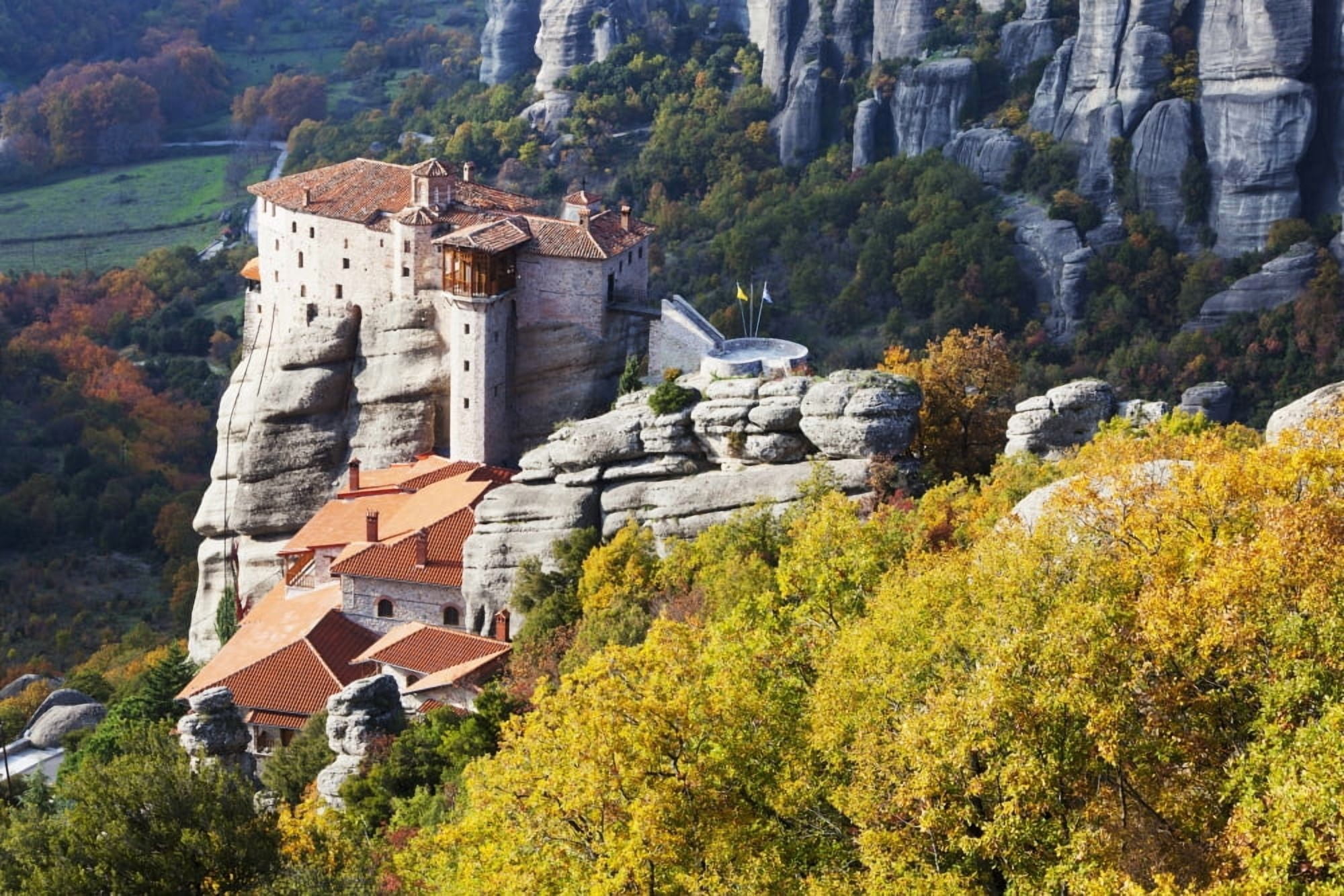 Monastery on a cliff Meteora Greece Canvas Art - Reynold Mainse Design Pics (19 x 12)