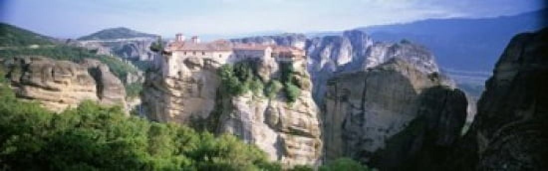 Monastery on the top of a cliff Roussanou Monastery Meteora Thessaly Greece Canvas Art - Panoramic Images (18 x 6)