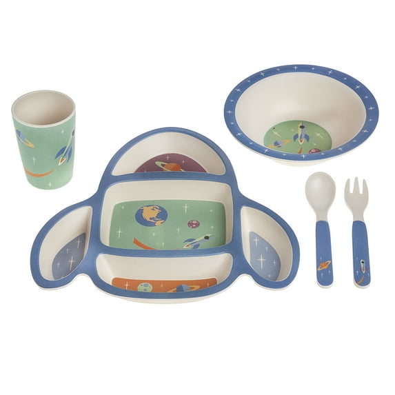 Monbebe 5 Piece Bamboo Mealtime Set, Rocket