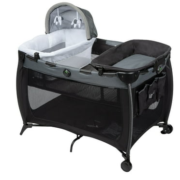 Monbebe Flex Deluxe Portable Baby Playard with Bassinet and Changer, Pinstripe