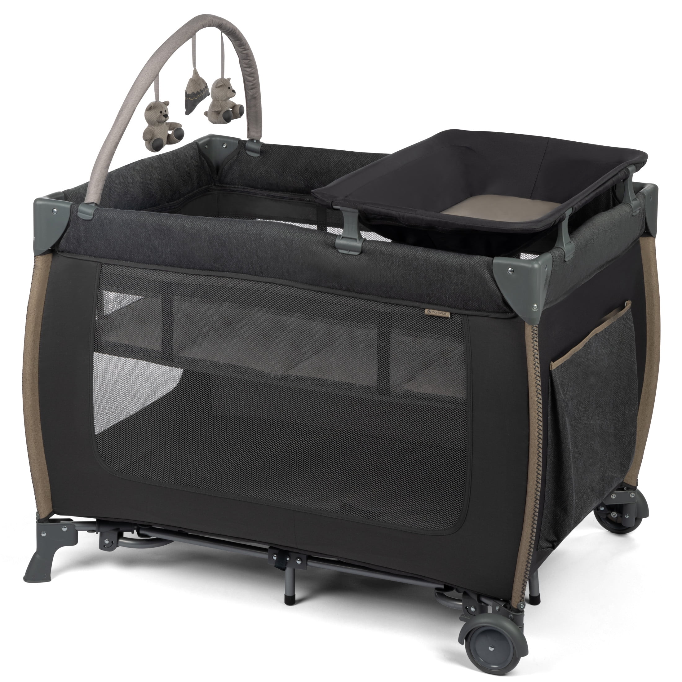Monbebe Play Yard  Full-Size Rocking Bassinet, Removable Changer & Toy Bar  Castle Point