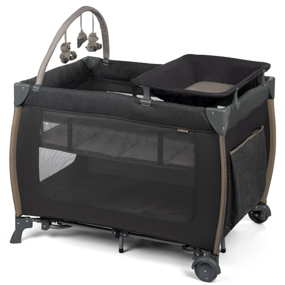 Monbebe Play Yard  Full-Size Rocking Bassinet, Removable Changer & Toy Bar  Castle Point