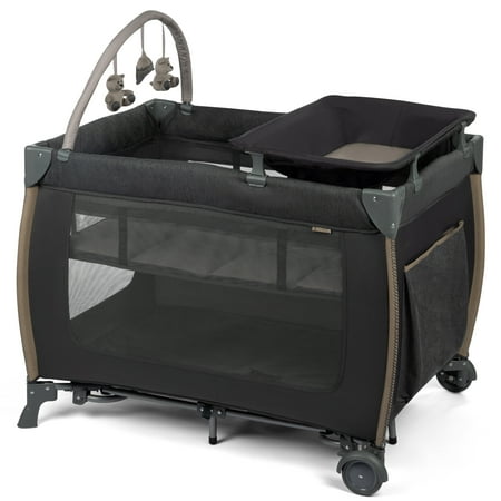 Monbebe Play Yard – Full-Size Rocking Bassinet, Removable Changer & Toy Bar – Castle Point