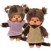 Monchhichi Classic 8-Inch Plush Toy Set, Pink Glitter & Gold Glitter Dresses 2-Piece Sold as Set