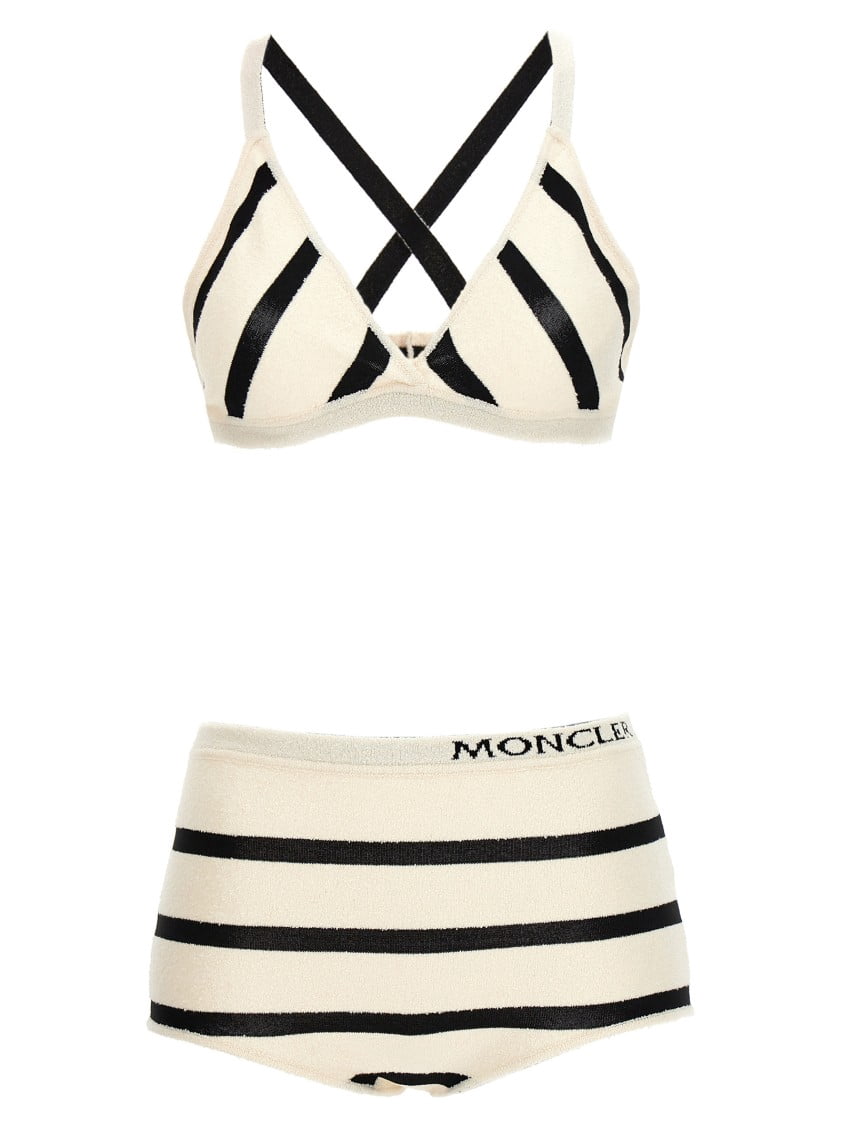 Moncler Bouclé Striped Triangle Bikini With High-Waisted Design (Women ...