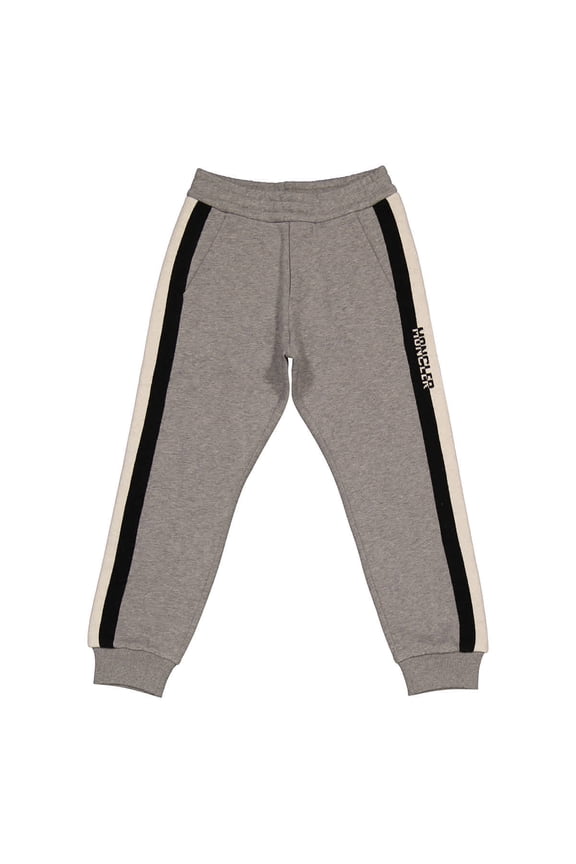 Boys Light Grey Logo Stripe Cotton Joggers, Size 8Y