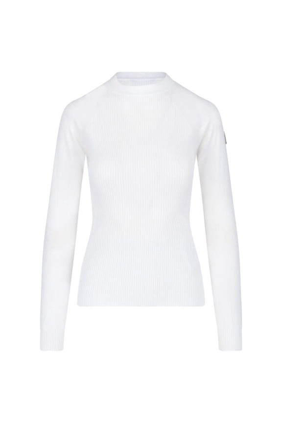 White Ribbed Viscose Blend Logo Sweater (Women's)