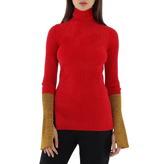 Moncler Ladies 1952 Turtleneck Contrast Cuff Sweater, Size Medium