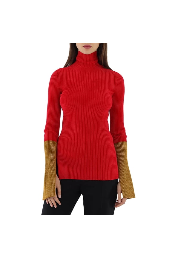 Ladies 1952 Turtleneck Contrast Cuff Sweater, Size Medium