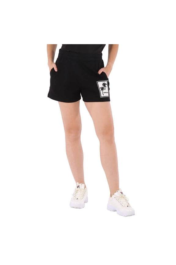 Ladies Black Palm Motif Logo Shorts, Size X-Small