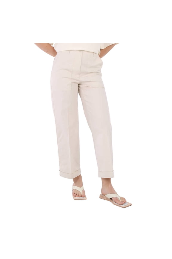 Ladies Natural Logo Patch Straight Leg Pants, Brand Size 40 (US Size 2)