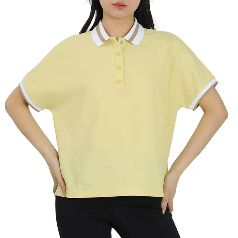 Moncler Ladies Pastel Yellow Color Block Polo Shirt Size Small