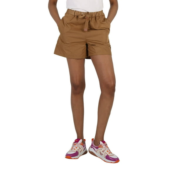 Moncler Ladies Tan Gabardine High-Waisted Drawstring Shorts, Brand Size 42 (US Size 4)