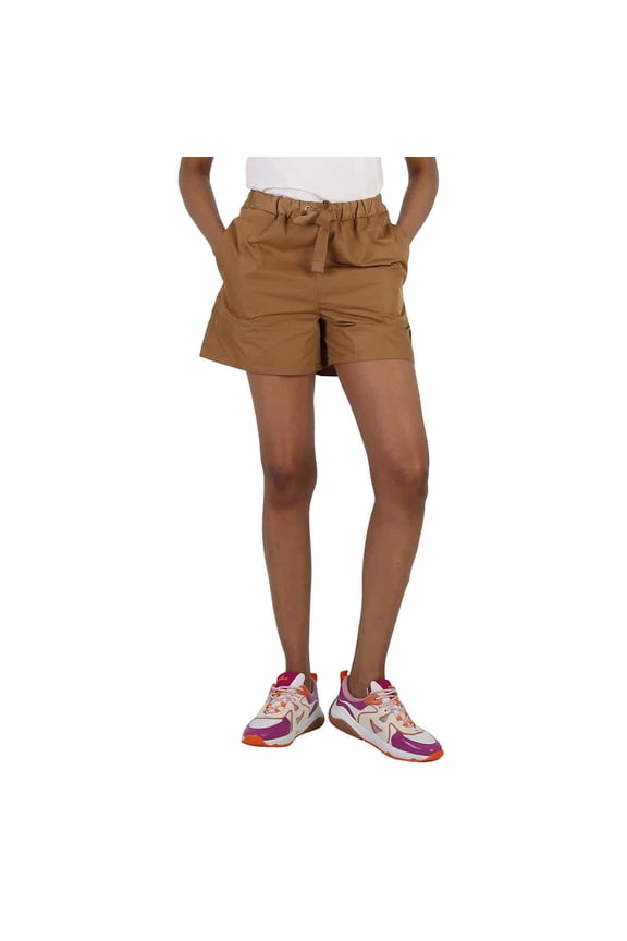 Ladies Tan Gabardine High-Waisted Drawstring Shorts, Brand Size 42 (US Size 4)